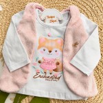 Inverno 2025 - Conj. Colete em Plush, Blusa Raposa e Legging - Rosa