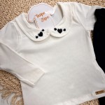 Inverno 2025 - Conj. Blusa de malha com Gola Corações e Calça Moletom - Off e Preto 
