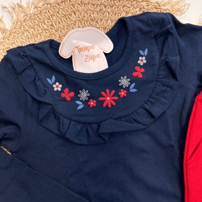 Inverno 2025 - Conj. blusa marinho Florzinhas e Calça Moletom vermelha