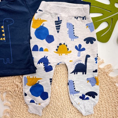 Inverno 2025 - Conj. Baby Roar Dinos Camiseta e Calça Moletom - Marinho