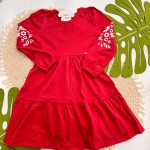 Inverno 2025 - Vestido Manga Longa Flores - Vermelho