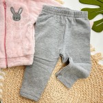 Inverno 2025 - Conjunto Coelhinho Casaco com Capuz em plush e legging flanelada - Rosa e Mescla