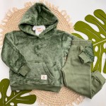  Inverno 2025 - Conj. Baby Dinos! Casaco em Plush Com Capuz e Calça Moletom - Verde