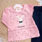 Inverno 2025 - Conj. Coelhinha Lovely Bunny Blusa e Calça Moletom - Rosa e Preto 