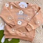 Inverno 2025 - Conj. Blusão "Good Day" Flores e Calça em Moletom - Bege