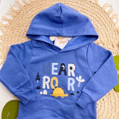 Inverno 2025 - Conj. Blusão com Capuz Hear Roar e Calça Dinos - Azul e Mescla
