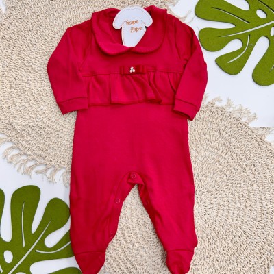 Inverno 2025 - Macacão Lacinho com Gola Vermelho 