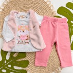 Inverno 2025 - Conj. Colete em Plush, Blusa Raposa e Legging - Rosa
