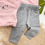 Inverno 2025 - Conj. Gatinha Fofa Casaco de Pelinho brilhoso e Legging flanelada - Rosa e Mescla