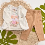 Inverno 2025 - Conj. Colete em Plush, Blusa Raposa e Legging - Off White e Areia