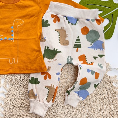 Inverno 2025 - Conj. Baby Roar Dinos Camiseta e Calça Moletom - Laranja 