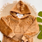 Inverno 2025 - Conj. Baby Dinos! Casaco em Plush Com Capuz e Calça Moletom - Caramelo com Preto