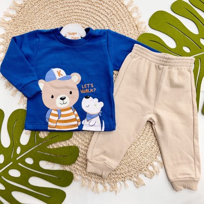  Inverno 2025 Conj. Blusa "Let´s Walk?" e Calça em Moletom - Royal e Areia