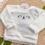 Inverno 2025 - Conj. Gatinha Fofa Casaco de Pelinho brilhoso e Legging flanelada - Off White e Areia