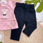 Inverno 2025 - Conj. Coelhinha Lovely Bunny Blusa e Calça Moletom - Rosa e Preto 