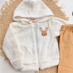 Inverno 2025 - Conj. Coelhinho Casaco com Capuz em plush e legging flanelada- Off e Caramelo 
