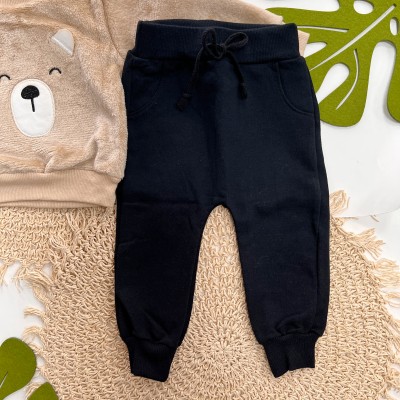  Inverno 2025 - Conjunto Ursinho Fofo Casaco de Pelinho e Calça moletom - Bege 