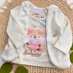 Inverno 2025 - Conj. Colete em Plush, Blusa Raposa e Legging - Off White e Areia