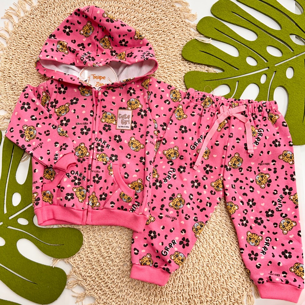 Inverno 2025 - Conj. Jaqueta e Calça Oncinhas - Rosa