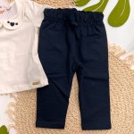 Inverno 2025 - Conj. Blusa de malha com Gola Corações e Calça Moletom - Off e Preto 