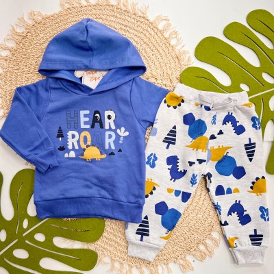 Inverno 2025 - Conj. Blusão com Capuz Hear Roar e Calça Dinos - Azul e Mescla