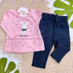 Inverno 2025 - Conj. Coelhinha Lovely Bunny Blusa e Calça Moletom - Rosa e Preto 