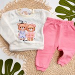 Inverno 2025 - Conj. Beary Cute Casaco em plush off e Calça Moletom Rosa