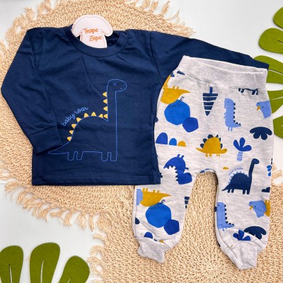 Inverno 2025 - Conj. Baby Roar Dinos Camiseta e Calça Moletom - Marinho