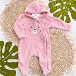 Inverno 2025 - Macacão em Plush com Capuz Ursinho Corado - Rosa