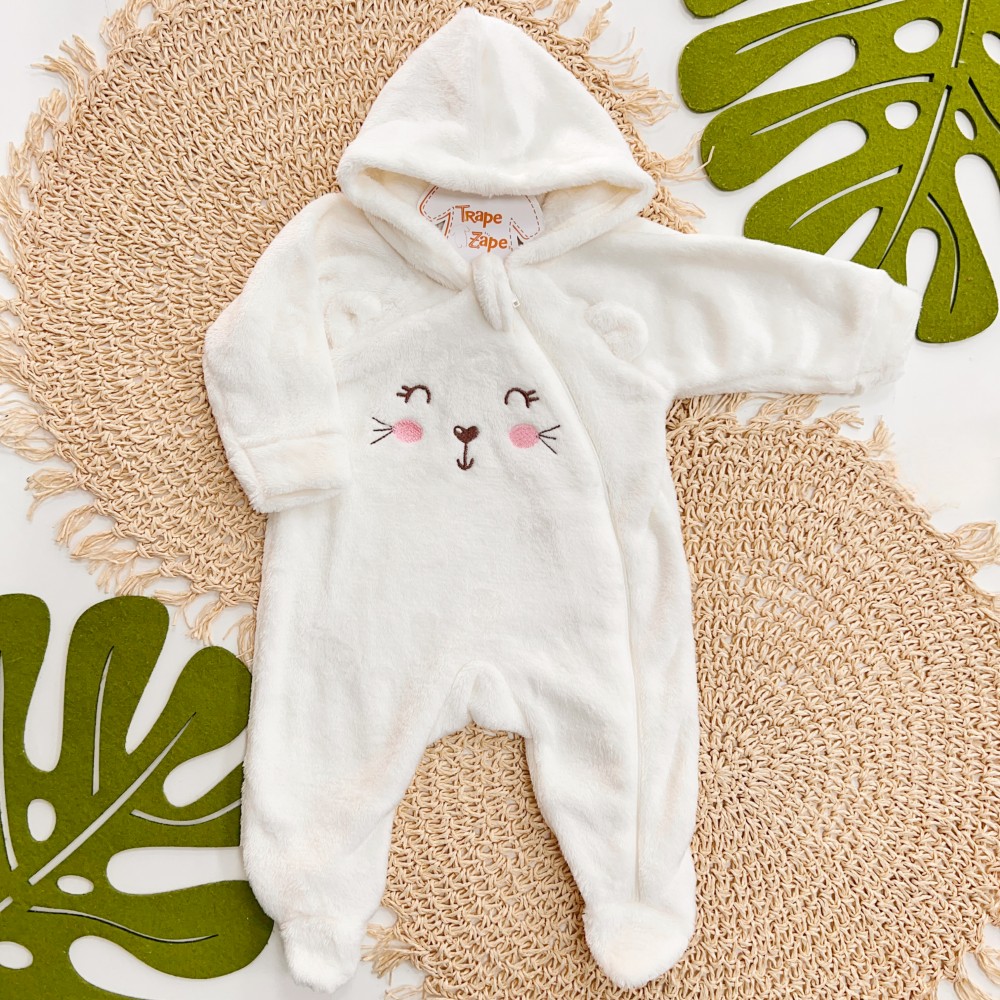  Inverno 2025 - Macacão em Plush com Capuz Coelha Feliz - Off White