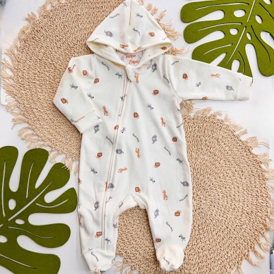 Inverno 2025 - Macacão em Plush Mini Savana com Capuz - Off White