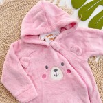 Inverno 2025 - Macacão em Plush com Capuz Ursinho Corado - Rosa