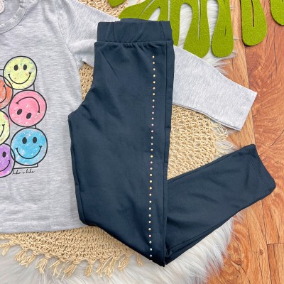 Inverno 2025 - Conj. Blusa Manga Longa Smiles e Legging - Mescla e Preto