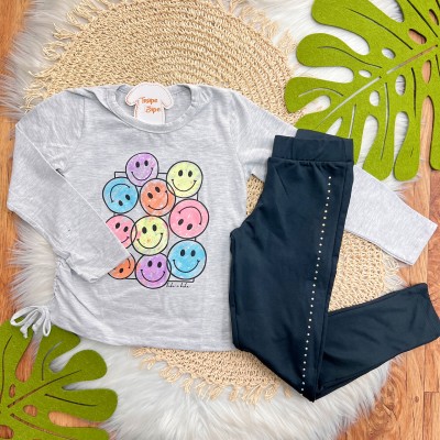 Inverno 2025 - Conj. Blusa Manga Longa Smiles e Legging - Mescla e Preto
