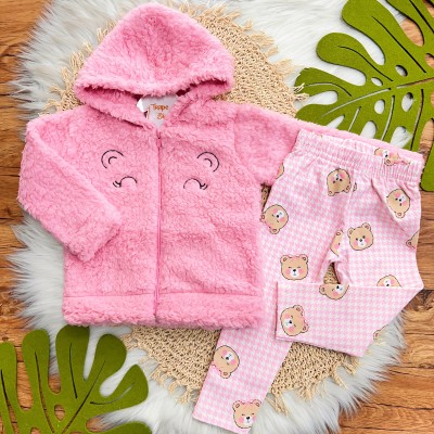 Inverno 2025 - Conj. Jaqueta em Soft e Legging Ursinhas - Rosa