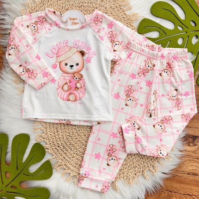 Inverno 2025 - Pijama em Malha Térmica Ursinha Love - Rosa