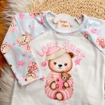 Inverno 2025 - Pijama em Malha Térmica Ursinha Love - Azul