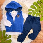  INVERNO 2025 - Conj. 3 peças Colete Canelado My Little Friends, Blusa de Malha e Calça Moletom - Marinho