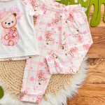 Inverno 2025 - Pijama em Malha Térmica Ursinha Love - Rosa
