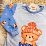 INVERNO 2025 - Pijama em Malha Térmica Urso com Gorro Dreams - Azul
