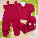 Kit Algodão Doce - Vermelho Jardineira Trança