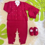 Kit Algodão Doce - Vermelho Jardineira Trança