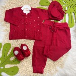 Kit Algodão Doce - Vermelho Jardineira Trança