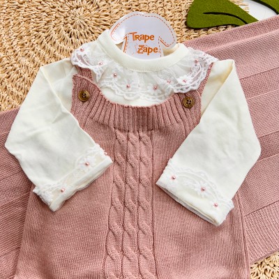 Saída de Maternidade Sam - Rosa Chá Gola Renda Perolas 