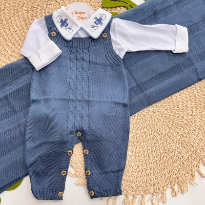 Saída de Maternidade Sam - Azul Jeans Gola Aviaõzinho