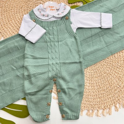 Saída de Maternidade Sam - Verde Menta Gola Floral