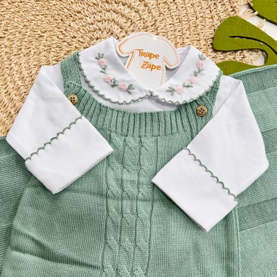 Saída de Maternidade Sam - Verde Menta Gola Floral