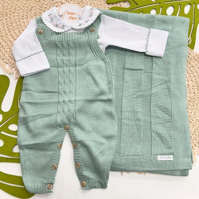 Saída de Maternidade Sam - Verde Menta Gola Floral