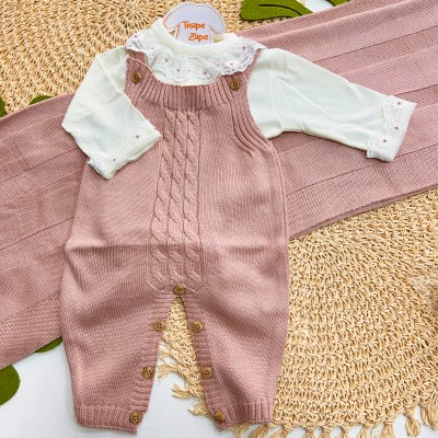 Saída de Maternidade Sam - Rosa Chá Gola Renda Perolas 