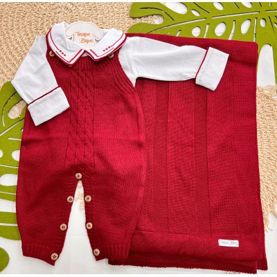 Saída de Maternidade Sam - Vermelho Gola Bolinhas
